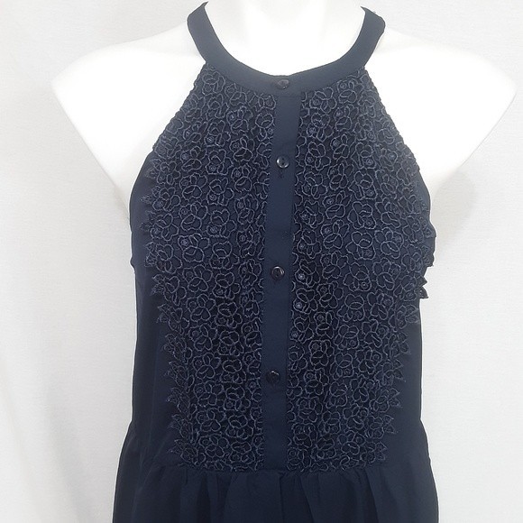 Doe & Rae Textured Halter Mini Dress Medium Embroidered Button Front Flowy Summe - Picture 4 of 7